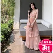 【梨卡】女裝 深V 洋裝 細肩帶洋裝 長裙洋裝 洋裝夏天 性感洋裝 露腰 露背連身裙 度假洋裝 C6508【現貨24H】