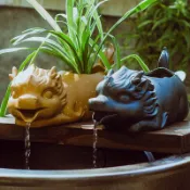 古法流水擺件 瀑布養魚池神器 水缸流水擺件 錦鯉魚池流水擺件 室外庭院景觀造景 生態缸流水罐陶瓷開口古法養魚流水擺件循環