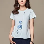 【古典美】繡球花圓弧棉T(茶禪服/中國風/國服/漢服/手染服/棉麻/亞麻/天然纖維)