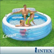 【INTEX】圓型藍色有靠背游泳池(224*216cm)(640L)(57190) 戲水池/充氣泳池/兒童泳池/遊戲池