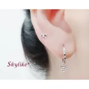 *SKYLIKE* 網販獨賣-香港進口750/18K金白K金新型鑽砂紋垂墜俏麗立體心型片易扣式耳環，美麗新貨到s*