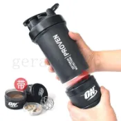 熱銷ON歐普特蒙搖搖杯三層蛋白粉搖杯健身運動戶外帶刻度帶粉盒450ml