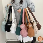 限時下殺 餃子包女 日係ins包包 百搭斜挎包 燈芯絨休閒大容量學生上課通懃單肩包 燈芯絨包包 托特包 側背包KK