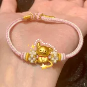 🌷嚴選好物🌷 2025新款沙金輕奢線條小狗可愛保色串珠手鍊手繩配飾 黃金色轉運珠沙金串珠女生diy配件女 卡通復古