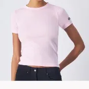 【Champion】官方直營 女款-LEGACY合身素色刺繡LOGO標短袖TEE-粉紅色(117156-PS013-日規)