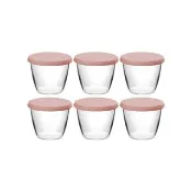 【HARIO】日本耐熱玻璃布丁杯-200ml-粉色蓋6入-日本製(PRC-20-BK)