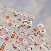 節日美甲貼紙🔥 新中式 指甲貼 醒獅頭套 貼紙素材 春節 美甲貼紙 可愛