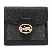 COACH 金屬大馬車LOGO釦式零錢短夾(深咖/黑-全新福利品)