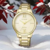 CITIZEN ECO-Drive 美麗動人時尚女錶 周年慶好禮 送禮首選-金/34mm EM0412-52P