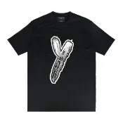 【Y-3 山本耀司】Y-3 藝術白字LOGO前短後長純棉短袖T恤(平輸品/男女款/黑)