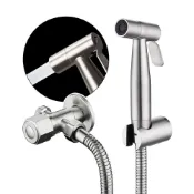 (店+)【ARZ】304不鏽鋼 馬桶噴槍 噴水槍 噴槍 免釘架 水管 雙通角閥 馬桶沖洗噴槍 增壓噴槍 馬桶水槍【C217】