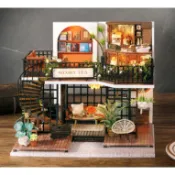 【台灣現貨速發】DIY小屋 叢林麼麼茶 含防塵罩 雙層復古風咖啡廳 下午茶 袖珍屋材料包 交換禮物 模型屋 DIY手作