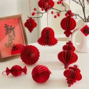🧧嘉義出貨🧧2025春節新款蜂窩折紙立體燈籠新年綠植裝飾品場景氛圍布置小掛件馬年新年裝飾佈置 春節裝飾  過年新年裝