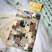 厚棉布料手繪漫畫貓貓布書套-手冊套-布書衣可適用A5大小書籍-25K