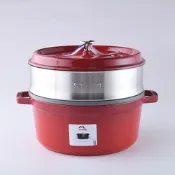 Staub 圓形鑄鐵鍋 (含蒸籠) 26cm 5.2L 櫻桃紅 法國製 湯鍋 燉鍋 (電磁爐 IH爐可用)