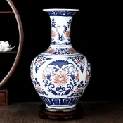 協貿國際日用品生活8館 青花瓷新中式花瓶擺件客廳插花景德鎮仿古陶瓷器青花釉里紅賞瓶