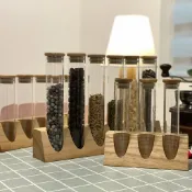 連盛 試管實木展示架玻璃儲物罐樣品房擺件創意收納茶葉咖啡豆分類瓶 咖啡用品配件