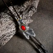 【MF select】美式西部雙羽毛 保羅領帶 Bolo Tie 美式領帶 領繩項鍊 皮繩項鍊 真皮皮繩