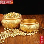💰玄和緣堂💰聚寶盆招財盆擺件 招財盆金屬工藝品沙金小元寶實心黃銅五福聚寶盆 招財進寶 風生水起 招財流水
