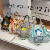臺灣現/貨日系同款寶可夢刺繡托特包皮卡丘卡比獸伊布大容量單肩斜挎包