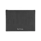 【Paul Smith】PAUL SMITH 銀箔LOGO牛皮直條壓紋2卡開放纖薄卡片夾(男款/深褐)