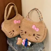 可愛Kitty草編包 ins風外出可百搭攜式大容量 手提包