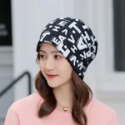 韓版帽子 秋冬季時尚印花多功能套頭巾帽防風堆堆帽透氣月子帽 73276