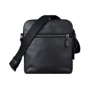 COACH HOUSTON壓印LOGO荔枝紋牛皮拉鍊斜背包(黑)