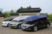 汽車遮陽傘 遮陽棚 半自動 防曬遮陽罩 汽車防曬隔熱傘 移動車篷 遮陽傘車棚 車罩 折疊車棚 戶外旅行 夏天 防曬 省油