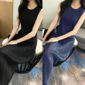 【巴黎精品】現貨+預購 三宅風皺褶衣服連身裙褶皺衣背心裙洋裝名媛大尺碼女裝-直筒裙長裙女裙子3款b1a80 A