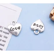 張伯水晶藝品出清==DIY==藏銀雙面愛心LOVE雕墜配件一個2元
