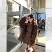 【巴黎精品】羊羔毛外套皮草大衣-泰迪牛角全羊毛減齡連帽女外套3色a1iu32