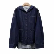 (店+)【巴黎精品】KC精品 現貨+預購 美式牛仔外套丹寧夾克經典牛仔襯衫休閒長袖上衣(寬鬆連帽前短後長女外套n1jc19)