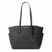 MICHAEL KORS-防刮MK老花 LOGO側口袋肩背托特包(黑灰色)中款