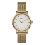 【TIMEX】天美時 Transcend 34毫米 極簡現代美學 不鏽鋼錶鍊手錶 白x金 TXTW2Y10300