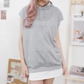 (店+)【FEE BABY】超寬鬆素色抽繩連帽無袖背心 oversize大尺碼中長款連帽背心 秋冬薄款無袖上衣 帽t 黑色,XL 白色,XL 黑色,L 灰色,XL 灰色,M 白色,L 白色,M 灰色,L 黑色,M