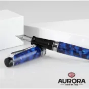 [ 筆來筆趣Pen101] 義大利🇮🇹AURORA OPTIMA 14K長刀尖 鋼筆 （藍色銀夾）