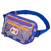 GUCCI 經典LOGO尼龍織布腰包/胸口包(藍紫)