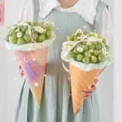 畢業禮物🌺diy冰淇淋甜筒水果葡萄花束花藝包裝紙材料包套裝創意生日禮物女