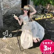 【梨卡】隔日到貨 女裝 洋裝 長裙【有內裡】顯瘦長裙 小飛袖方領 夏天長裙 海邊長裙 氣質長裙GA6209【現貨24H】