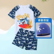 【80‑150cm】兒童泳衣套裝速乾透氣男童分體游泳衣泳褲男孩防曬泳衣卡通鯊魚可愛