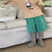 芒果名品 【韓版潮酷】男童五分褲 兒童牛仔褲 童褲 夏季褲子 休閒褲 中褲 寬鬆直筒 綠色水洗 透氣舒適 幼兒園日常穿搭