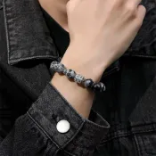 MoonDy 手鍊 串珠手鍊 s999足銀 白松石手鍊 雪花曜石手鍊 飾品 串珠 水晶手鍊 純銀手鍊 男生手鍊 保平安 納福 278