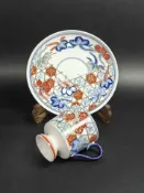 古瓷堂日本回流瓷器 日本製 中古有田燒名古屋陶藝 伊萬里咖啡杯組 交趾釉青花滿繪花葉圖 高足器型 品相完好 精緻茶具 咖啡杯碟 典藏古董杯