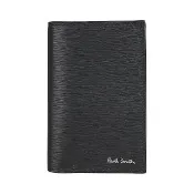 【Paul Smith】PAUL SMITH 銀漆LOGO內外撞色牛皮搭尼龍6卡折疊皮夾(黑x內咖啡x黃)