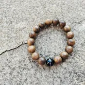 12mm天然加里曼丹沈香珠/沈香珠 一線藥師瑪瑙設計單圈手串手持fs