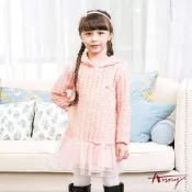 Annys安妮公主-童裝 立體紋路拼接蝴蝶結紗裙秋冬款長袖洋裝 *2625粉紅