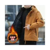(店+)羽絨外套男冬季防風防水保暖外套短款防寒登山棉服連帽衝鋒衣外套夾克風衣禦寒鋪棉外套大衣大尺碼石墨烯羽絨服男裝加絨運動外套