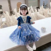 「台灣現貨」春秋冬冰雪奇緣艾莎洋裝 女童長袖Elsa公主連衣裙 萬聖節造型服飾變裝女童洋裝網紗蓬裙毛毛領金絲絨雪花連身裙