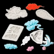中國雲如意金錢樹造型矽膠模具翻糖巧克力烘焙蛋糕裝飾模具石膏模俱生日蛋糕周邊邊框裝飾模具diy烘焙模具